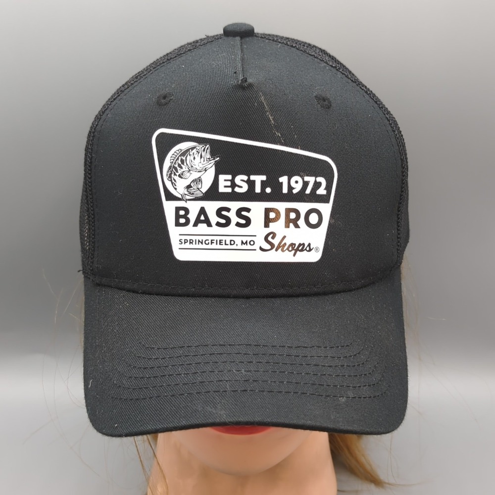 Bass Pro Shops Hat Cap Snapback Black Trucker Mesh Gone Fishing Casual